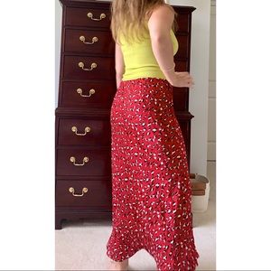 Urban Outfitters Satin Red Leopard Midi Skirt